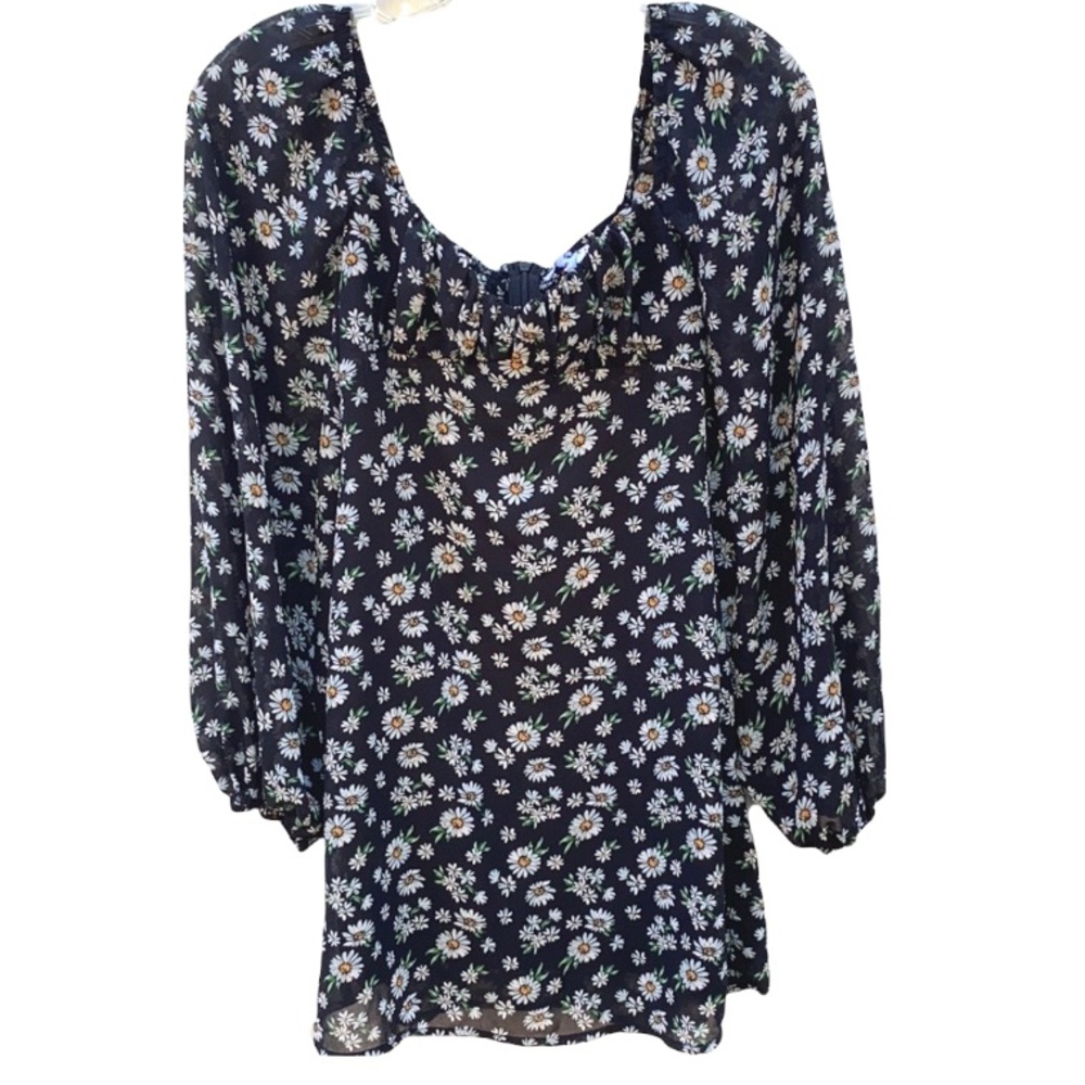 Princess Polly Womens Size 0 Delaney floral black mini dress balloon sleeves - Picture 3 of 11